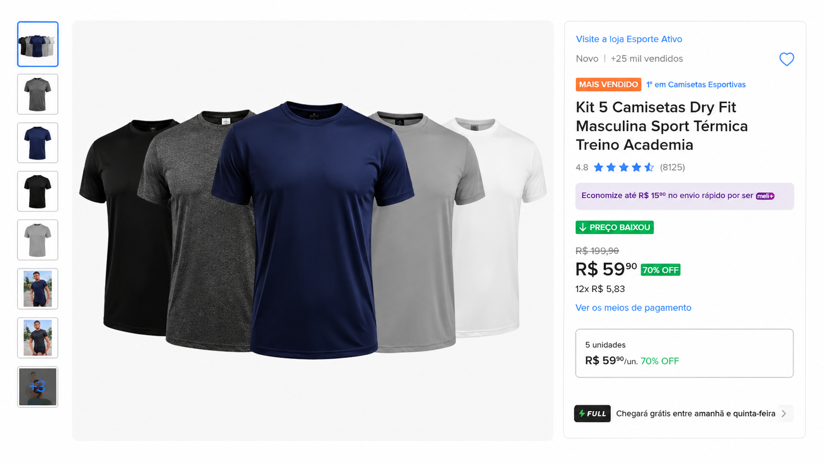 Kit 5 Camisetas Dry Fit produto ranqueado
